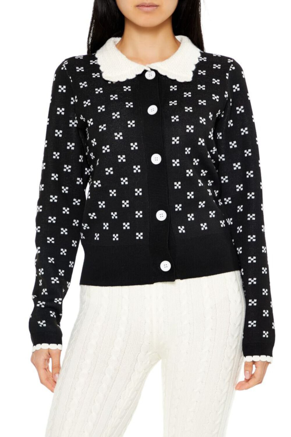 Женский Кардиган FOREVER21 Contrast-Collar Geometric FOREVER21