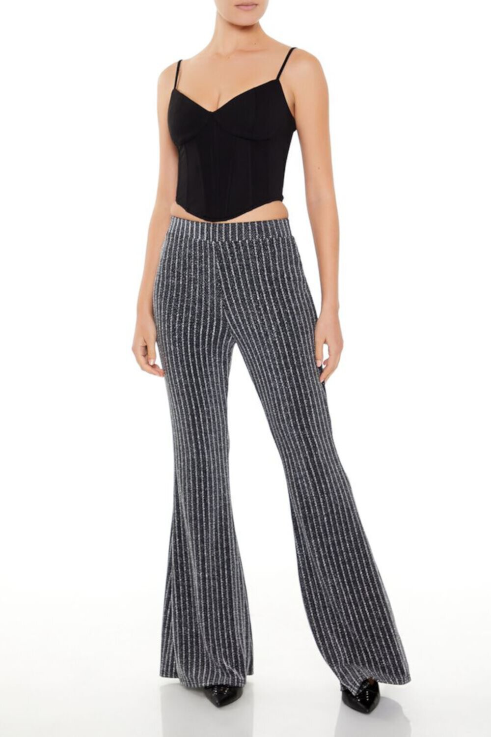 Striped Metallic Flare Pants FOREVER21