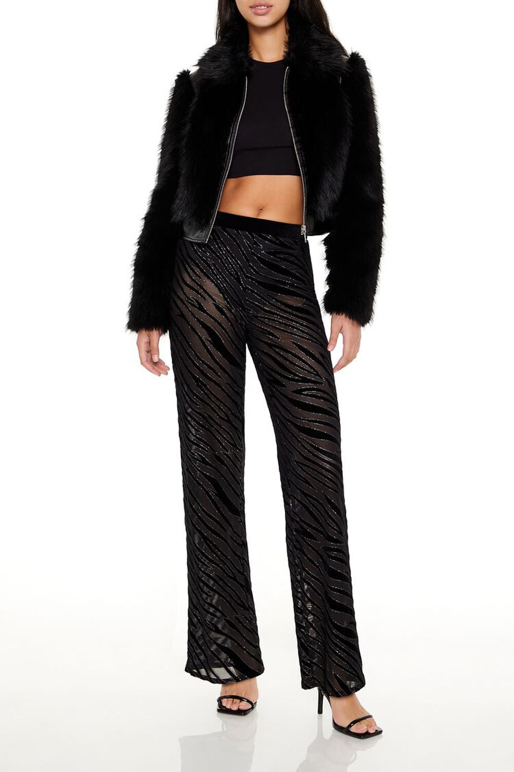 Sheer Sequin Zebra Flare Pants FOREVER21