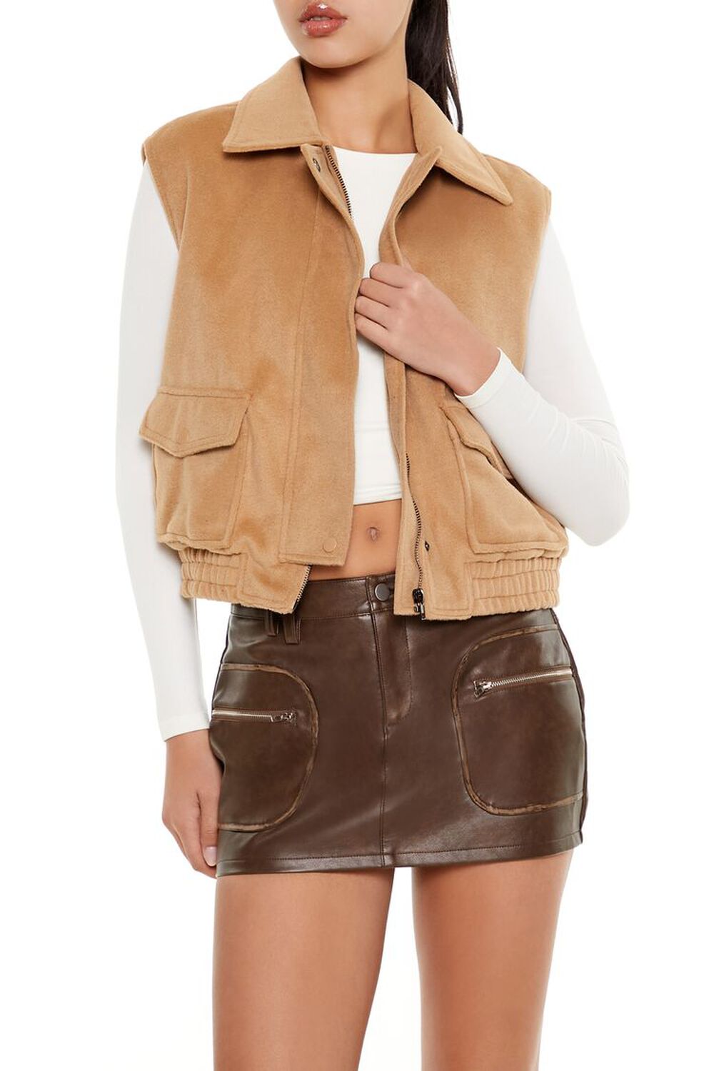 Женский Вязаный Жилет FOREVER21 Brushed Zip-Up Vest FOREVER21