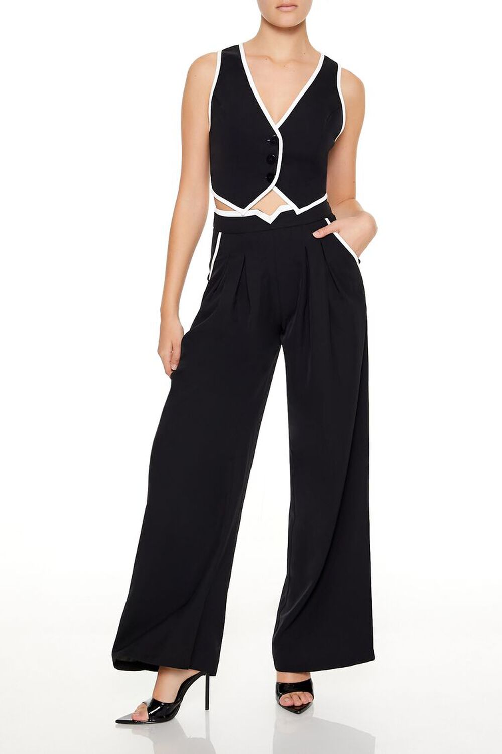 Two-Tone Vest & High-Rise Pants Set FOREVER21