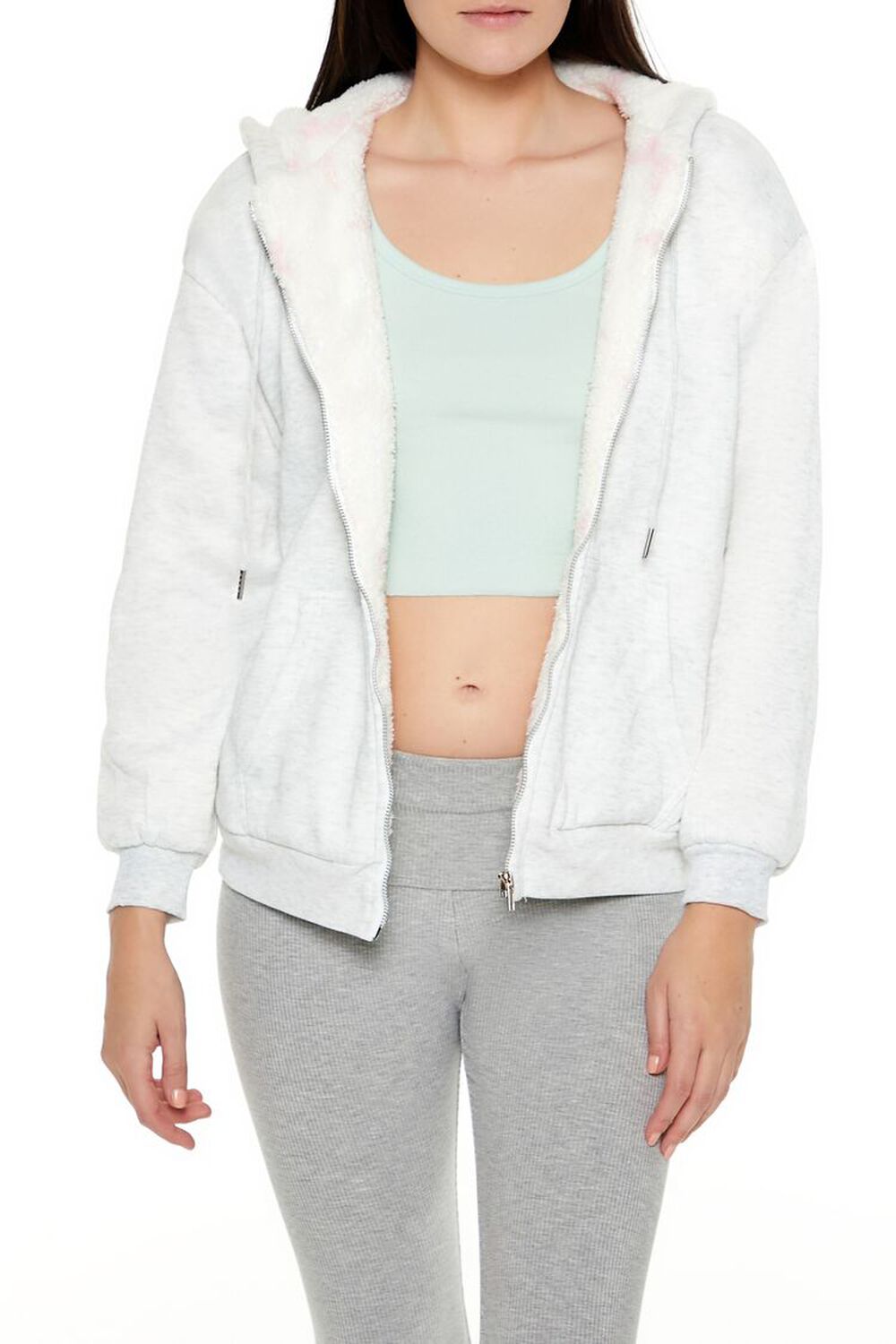 Faux Shearling-Lined Zip-Up Hoodie FOREVER21