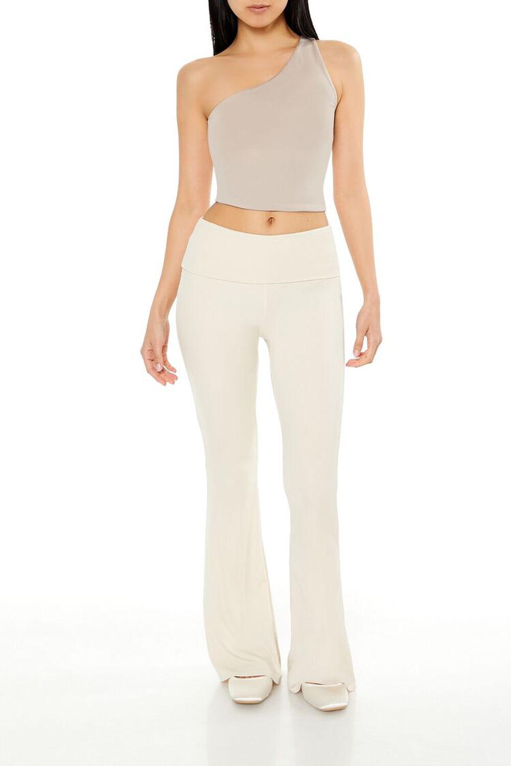 Ribbed Foldover Flare Pants FOREVER21