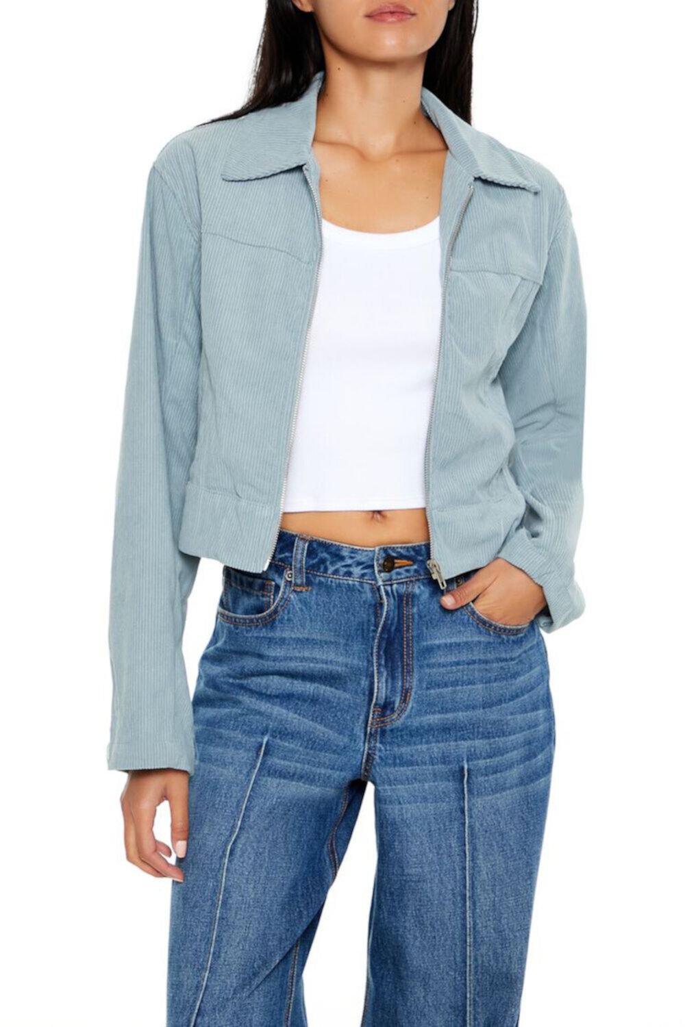 Женская Кожаная куртка и косуха FOREVER21 Corduroy Zip-Up Moto Jacket FOREVER21