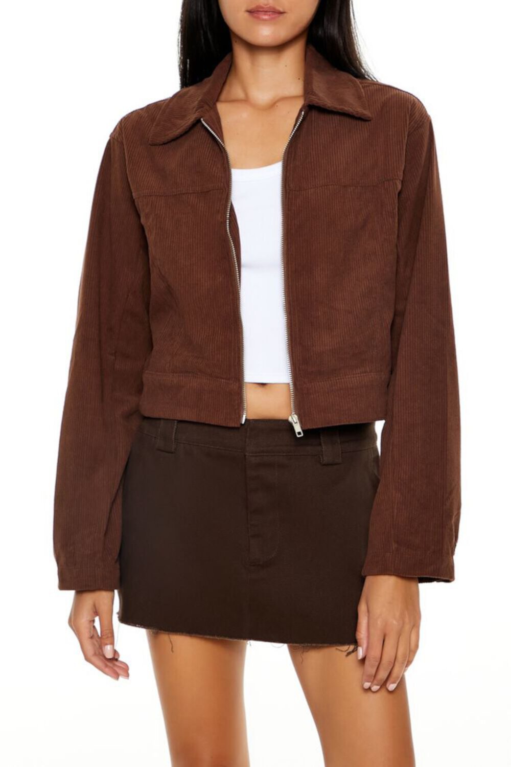 Женская Кожаная куртка и косуха FOREVER21 Corduroy Zip-Up Moto Jacket FOREVER21