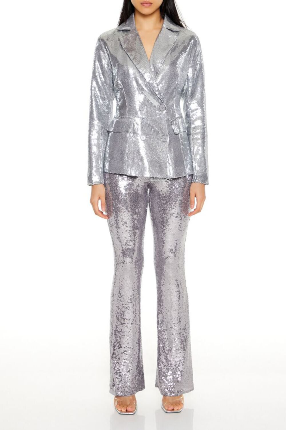 Sequin High-Rise Flare Pants FOREVER21