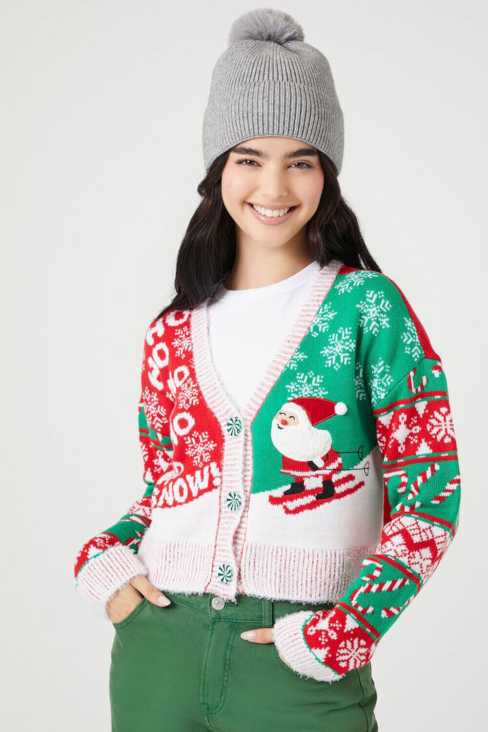 Женский Кардиган FOREVER21 Skiing Santa FOREVER21