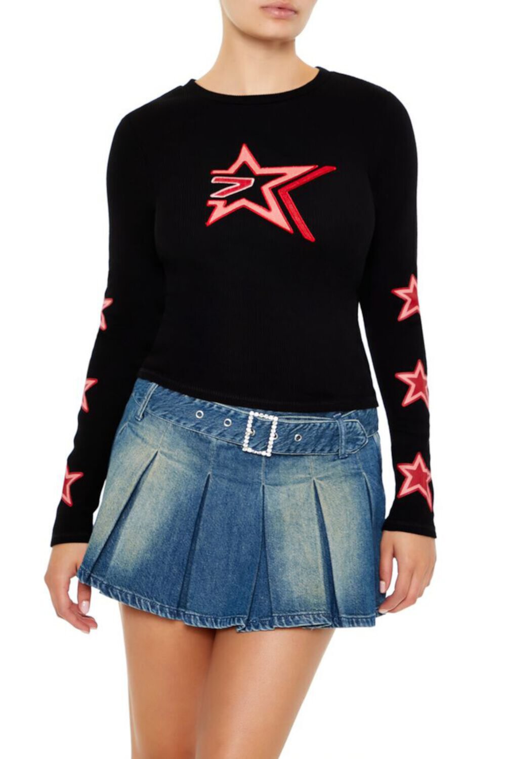 Embroidered Star Long-Sleeve Top FOREVER21