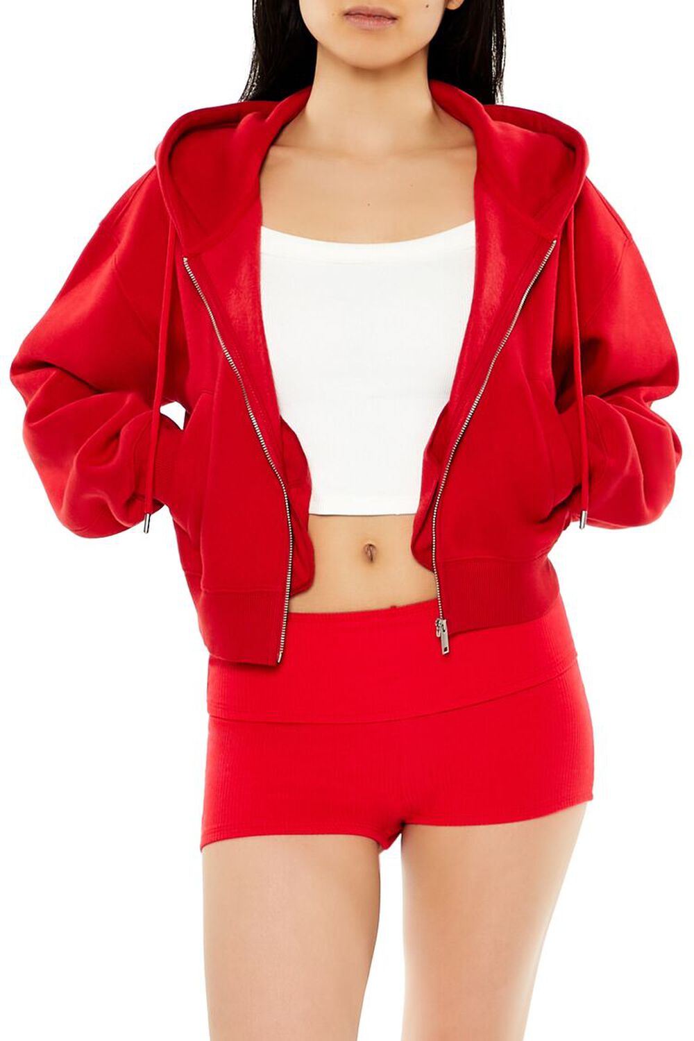 Fleece Drop-Sleeve Zip-Up Hoodie FOREVER21