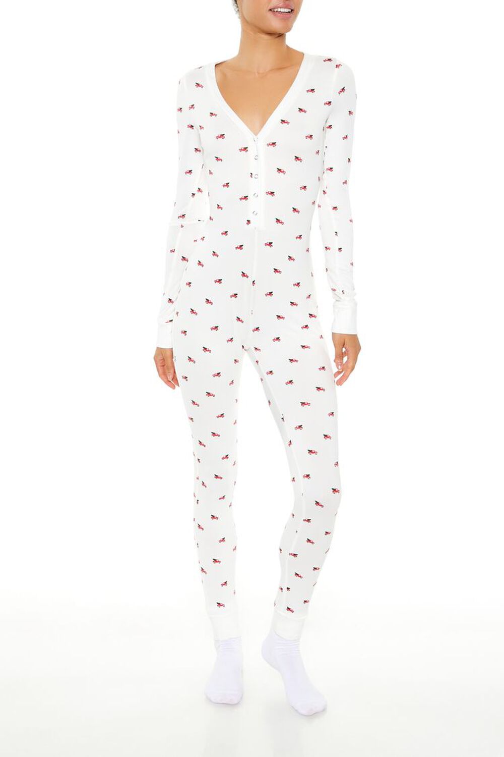 Christmas Tree Truck Pajama Jumpsuit FOREVER21