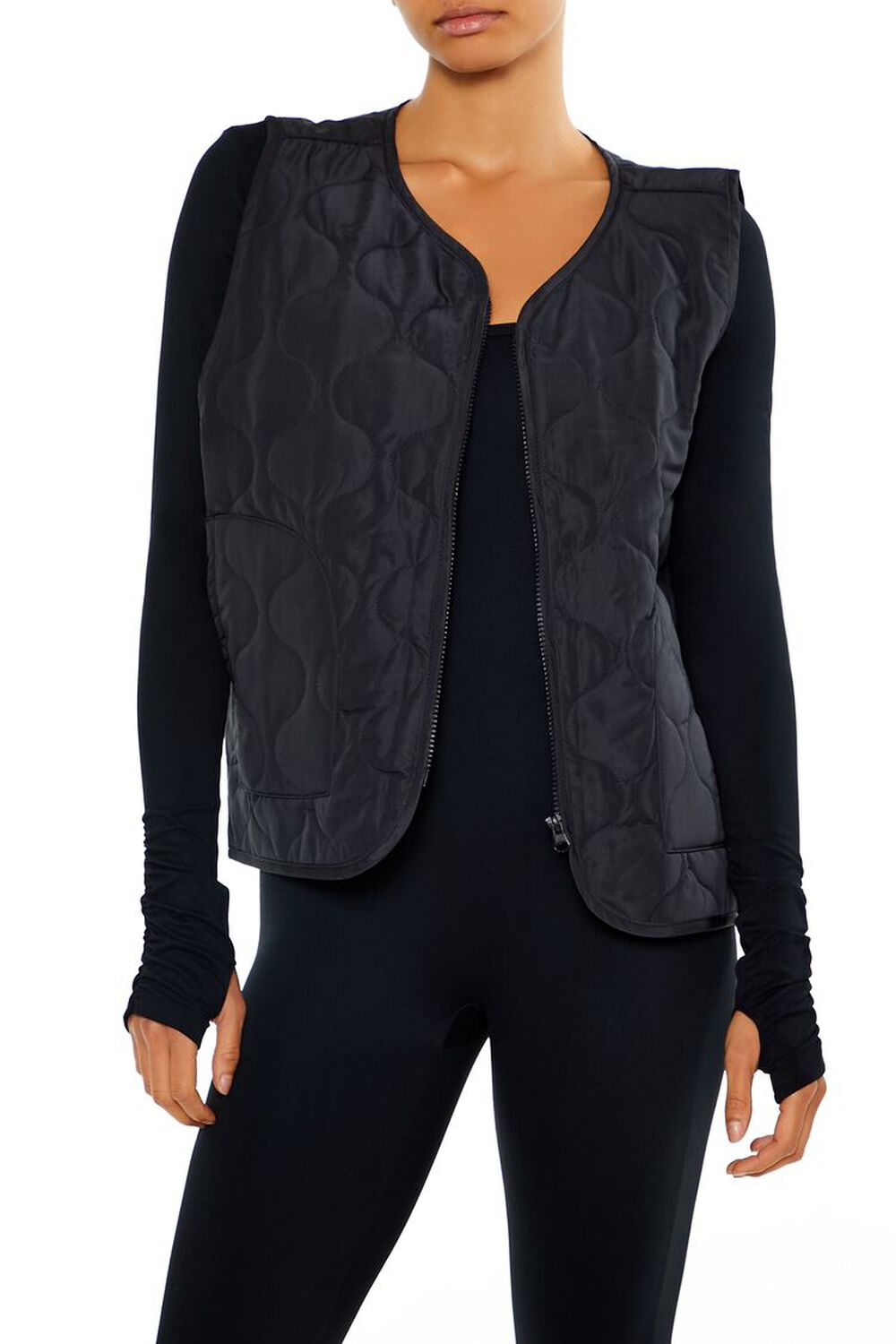 Женский Вязаный Жилет FOREVER21 Active Quilted Zip-Up Vest FOREVER21