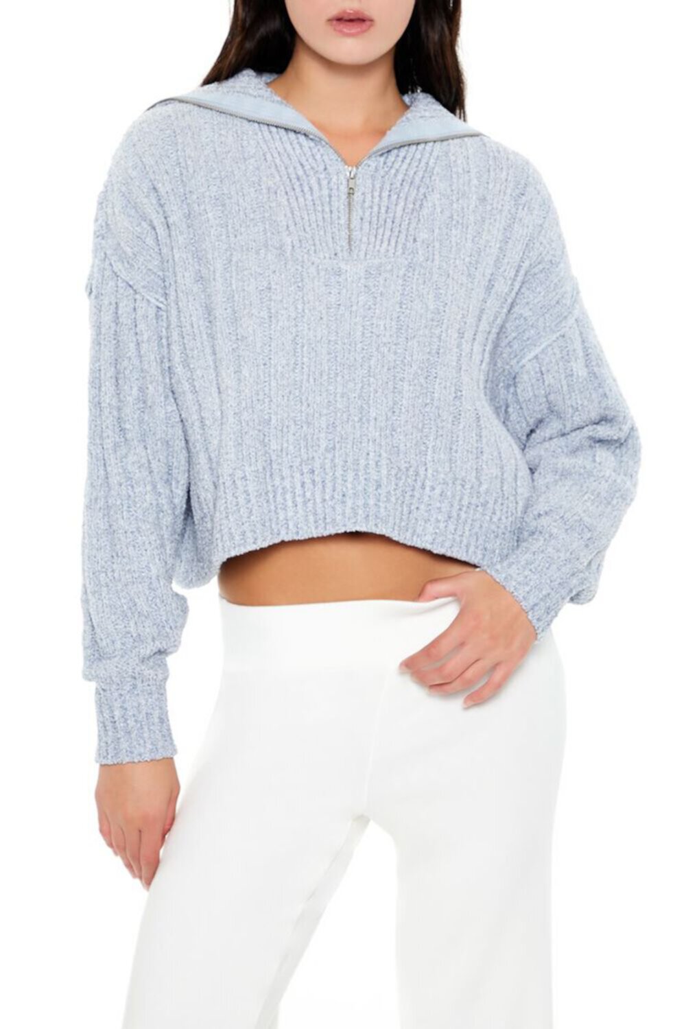 Женский Пуловер FOREVER21 Ribbed Half-Zip Sweater FOREVER21