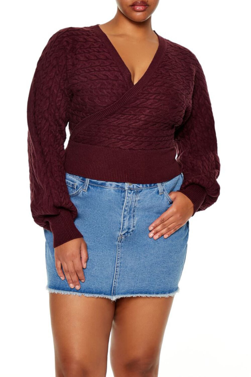 Женская Блузка FOREVER21 Plus Size Cable Knit Surplice FOREVER21