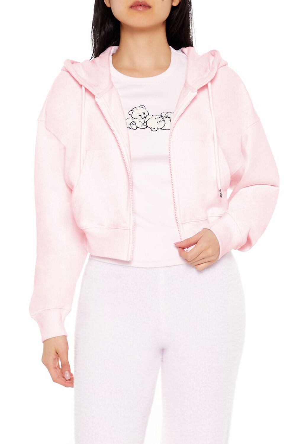 French Terry Cropped Zip-Up Hoodie FOREVER21