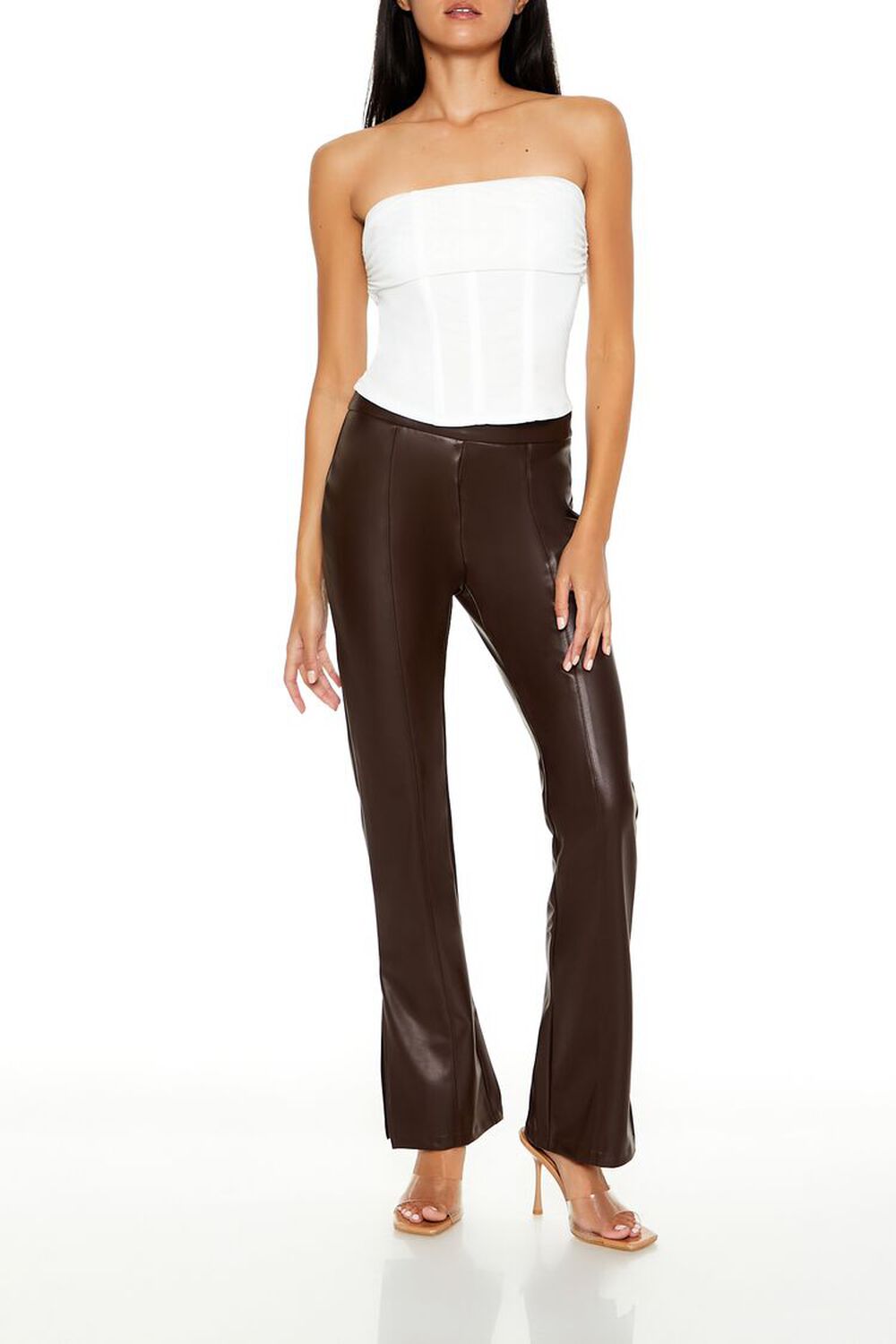 Faux Leather Split-Hem Flare Pants FOREVER21