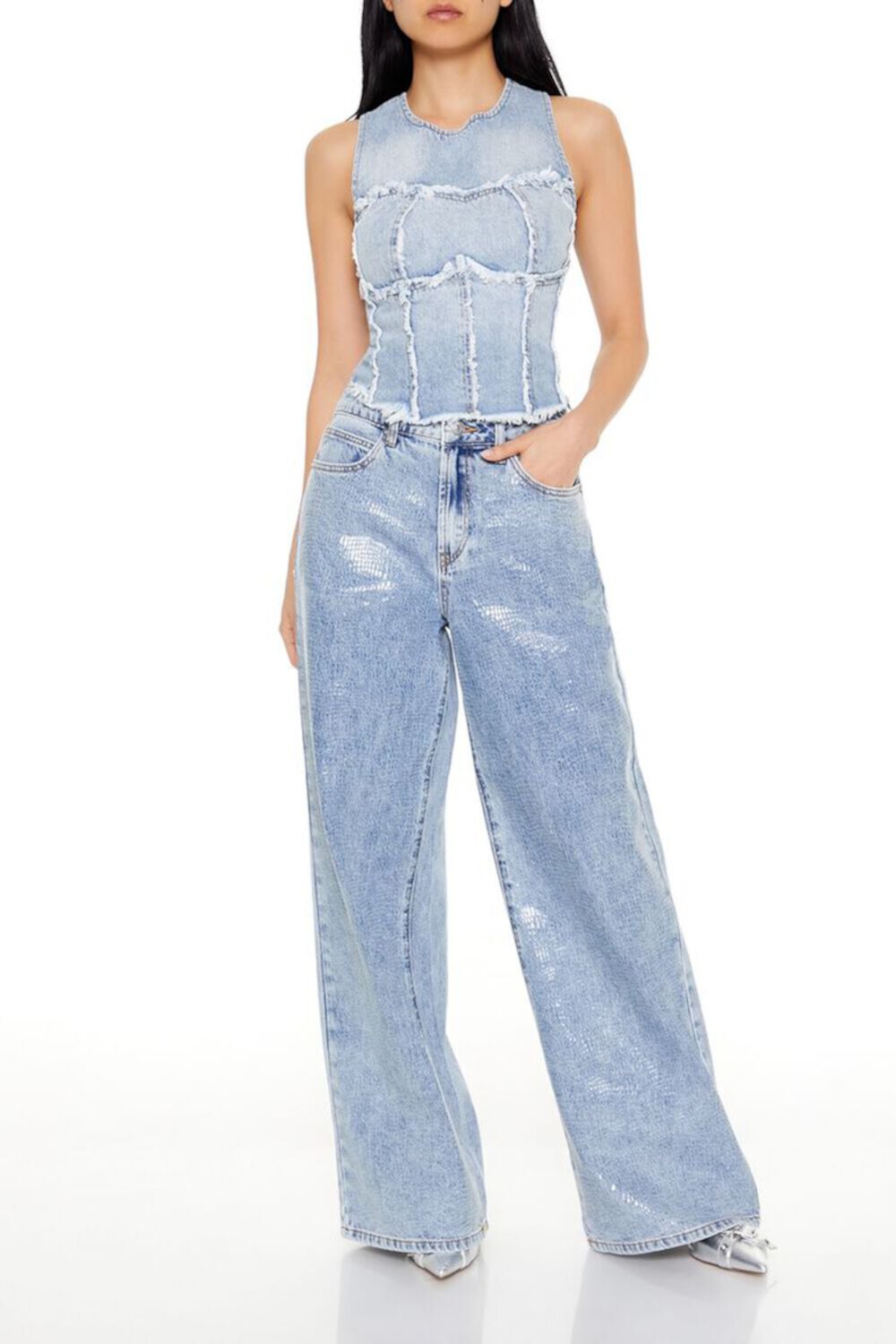 Snake High-Rise Wide-Leg Jeans FOREVER21