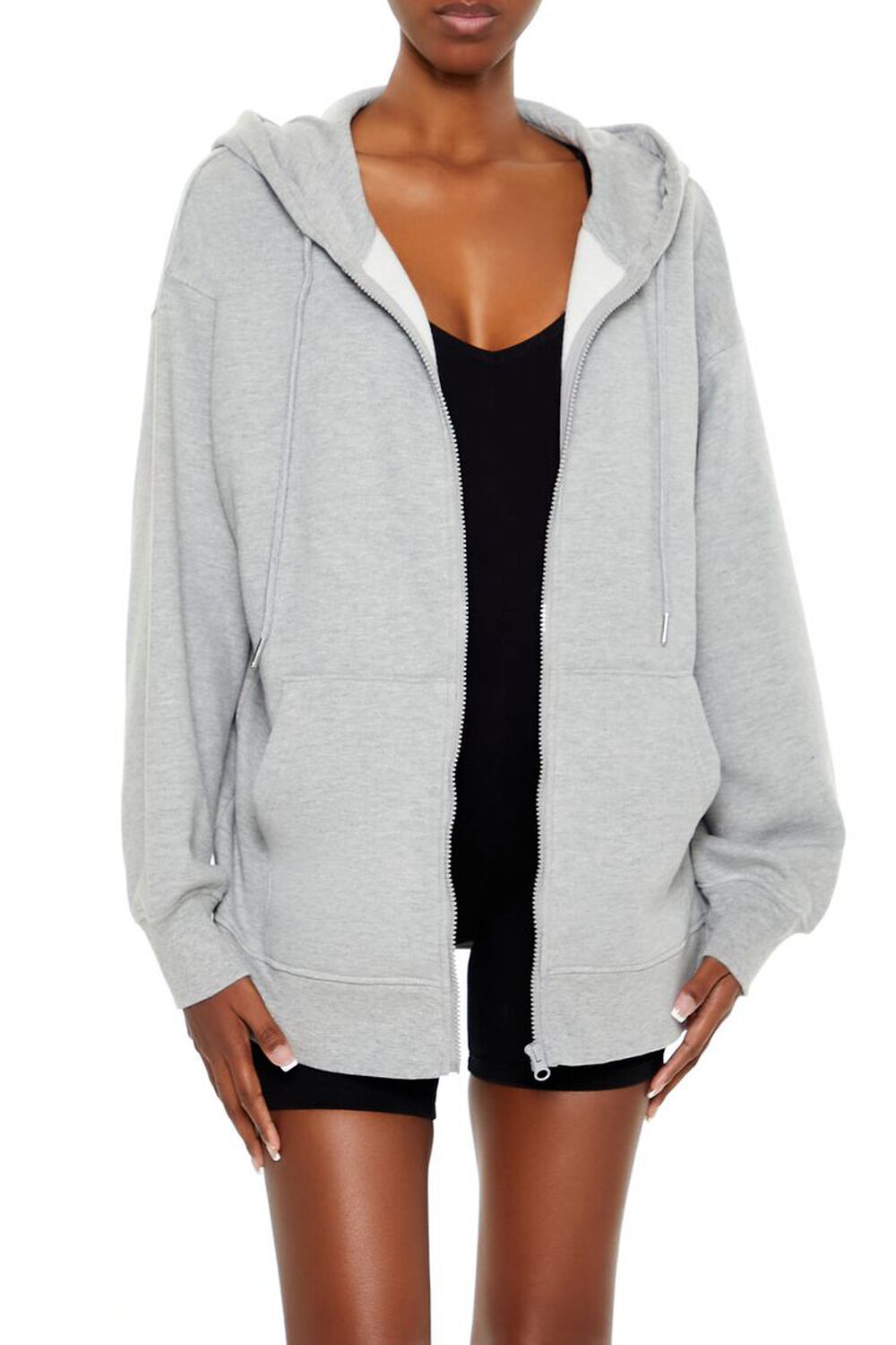 Oversized Fleece Zip-Up Hoodie FOREVER21