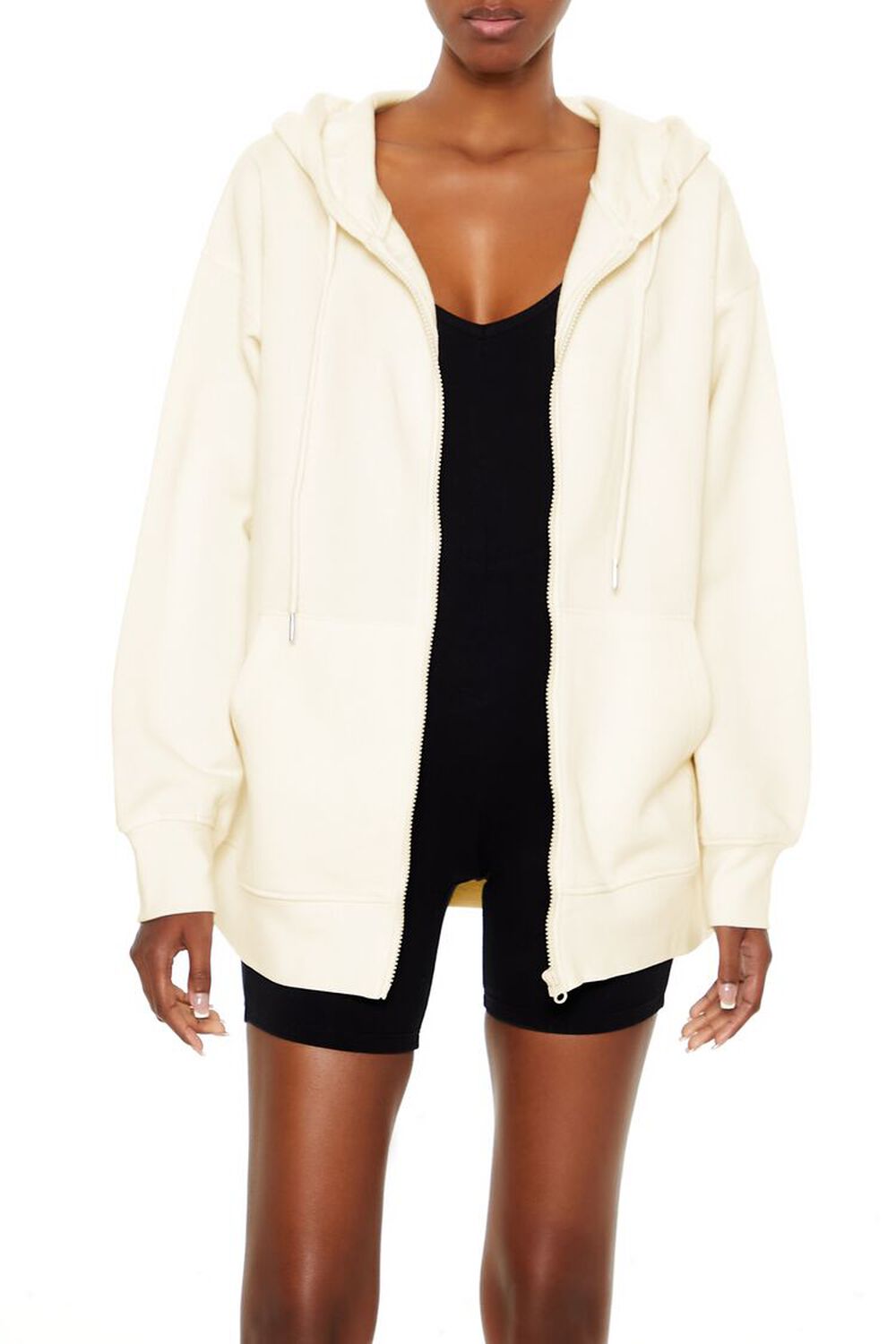 Oversized Fleece Zip-Up Hoodie FOREVER21