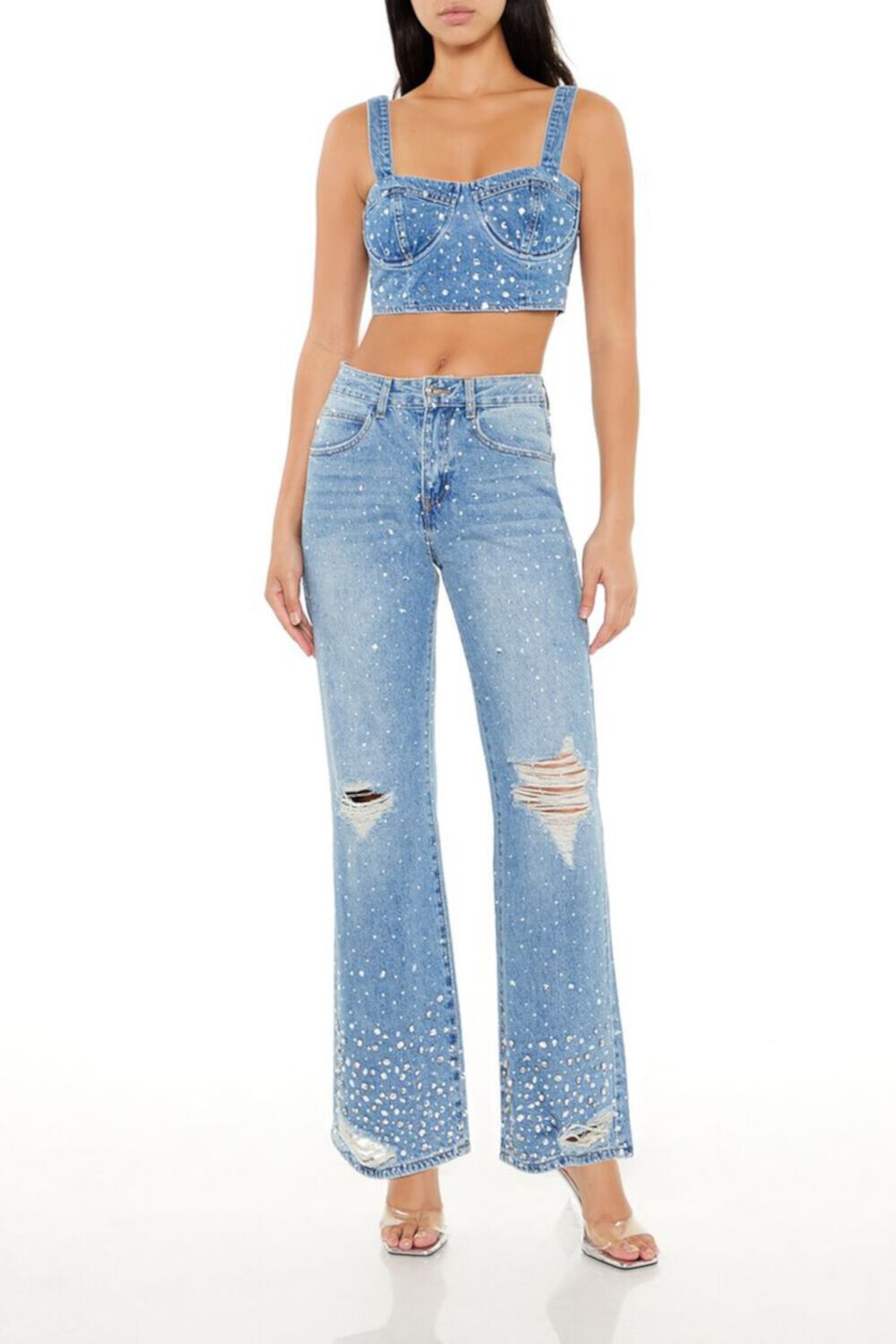 Женские Джинсы bootcut FOREVER21 Rhinestone High-Rise Flare FOREVER21