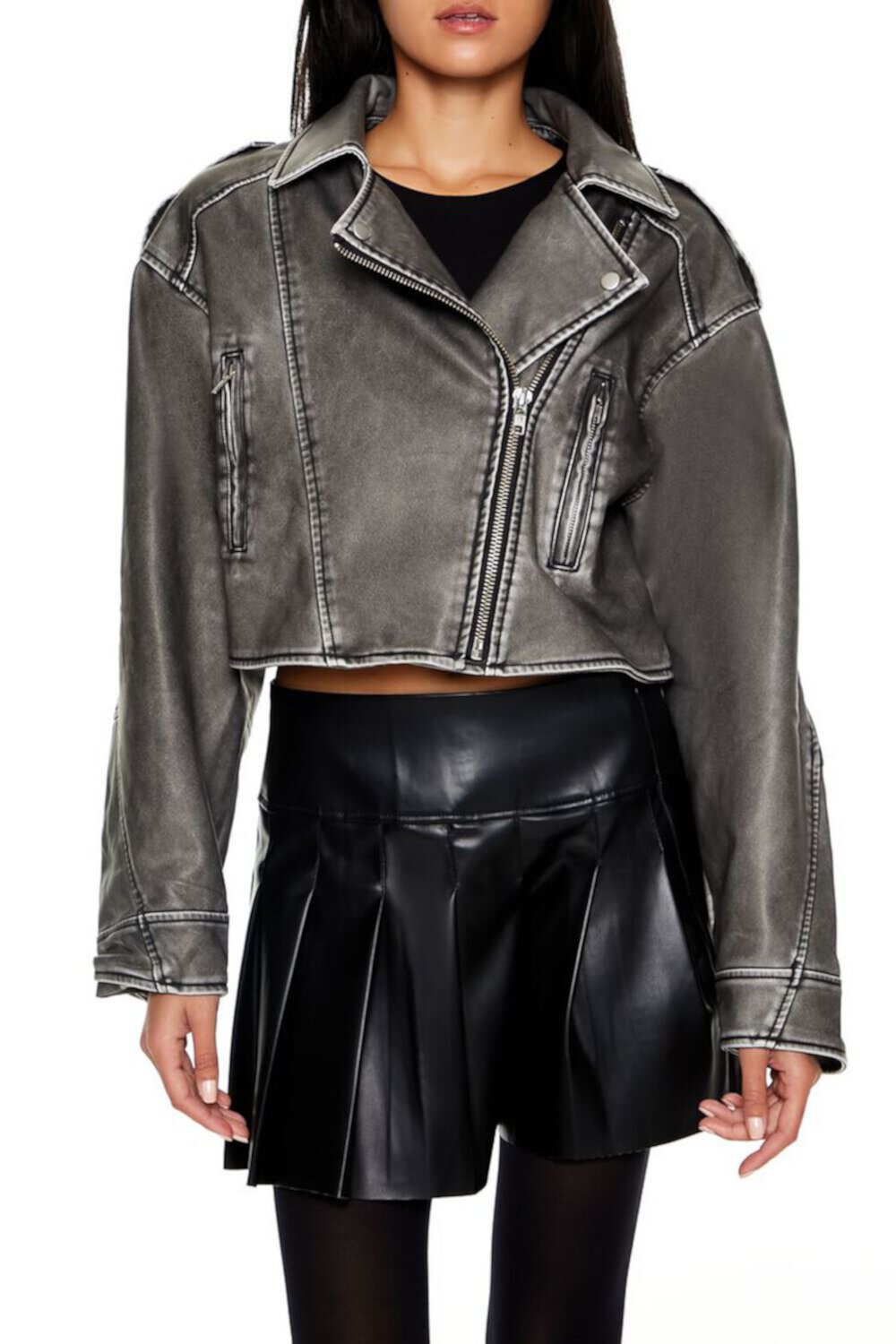 Женская Кожаная куртка и косуха FOREVER21 Faux Leather Cropped Moto Jacket FOREVER21