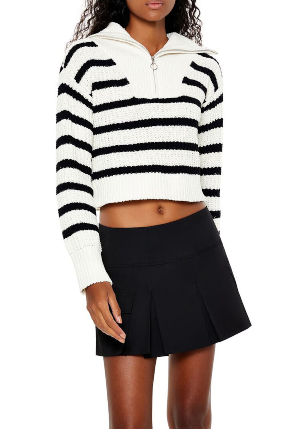 Женский Пуловер FOREVER21 Striped Half-Zip Sweater FOREVER21