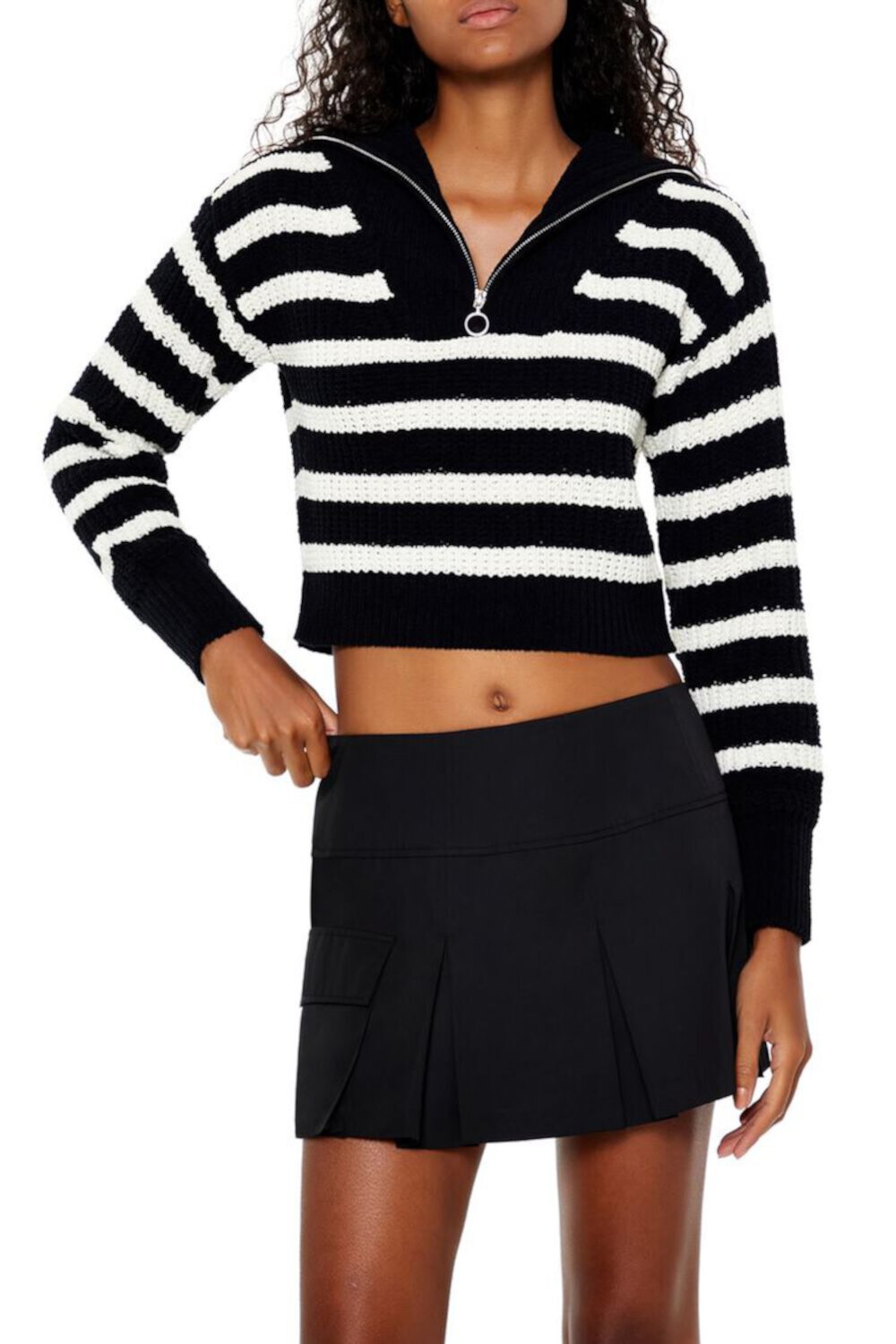 Женский Пуловер FOREVER21 Striped Half-Zip Sweater FOREVER21