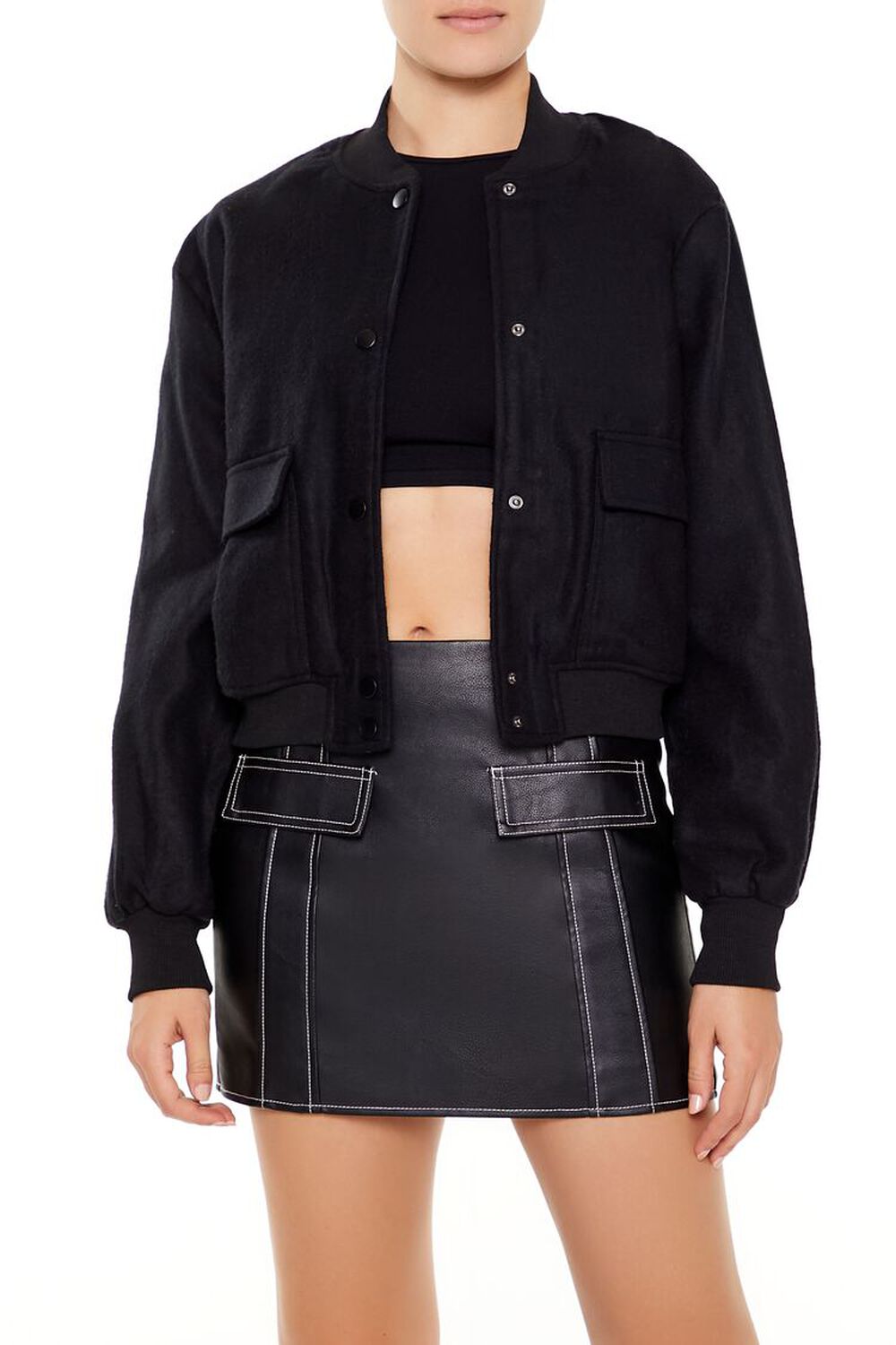 Женский Бомбер FOREVER21 Button-Front Bomber Jacket FOREVER21