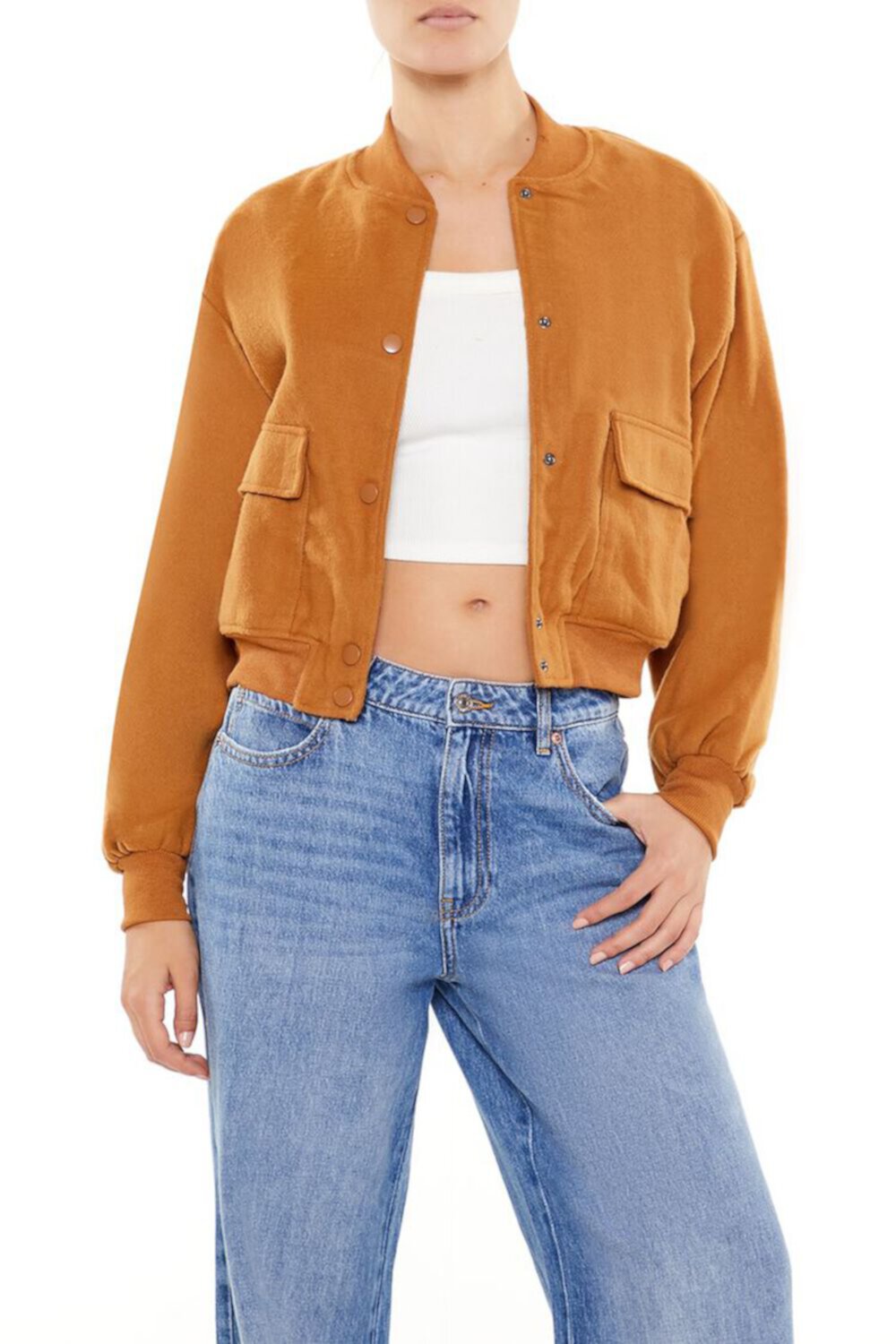 Женский Бомбер FOREVER21 Button-Front Bomber Jacket FOREVER21