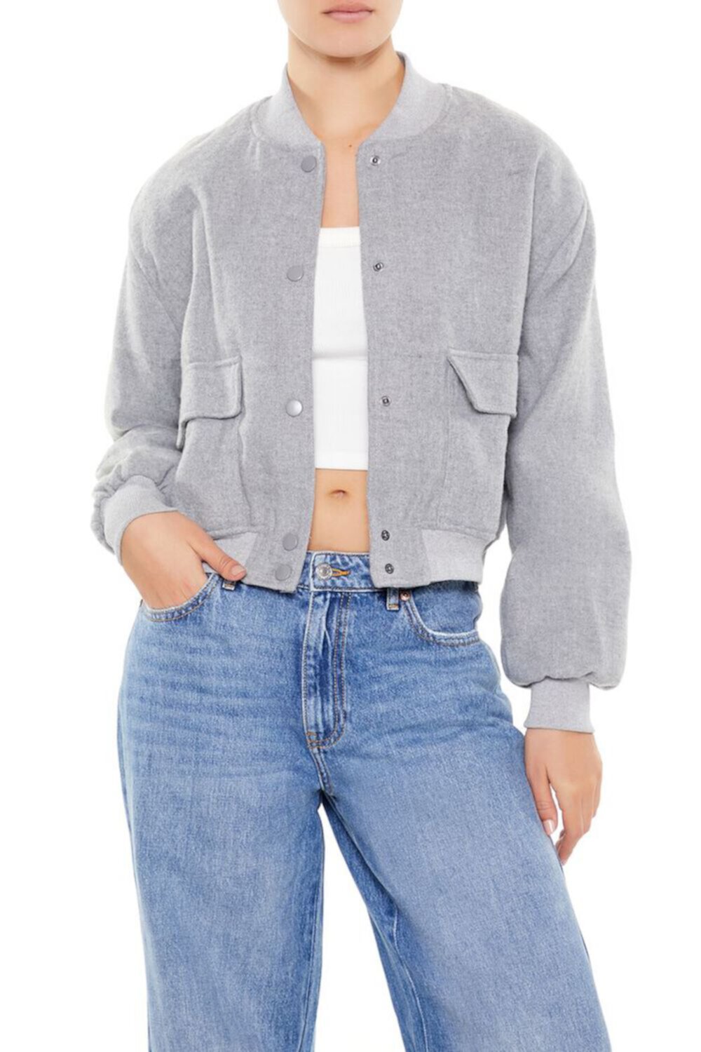 Женский Бомбер FOREVER21 Button-Front Bomber Jacket FOREVER21