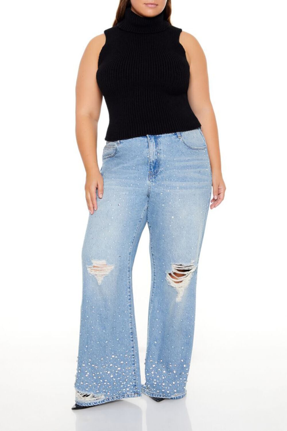 Женские Джинсы bootcut FOREVER21 Plus Size Rhinestone High-Rise Flare FOREVER21