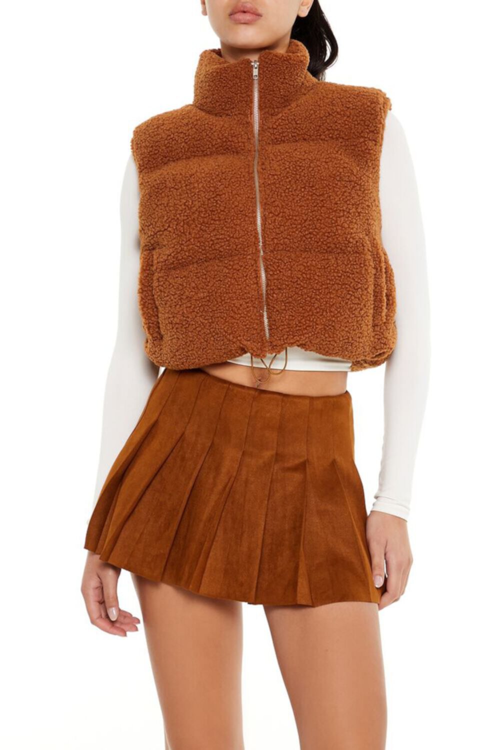 Женский Вязаный Жилет FOREVER21 Faux Shearling Cropped FOREVER21