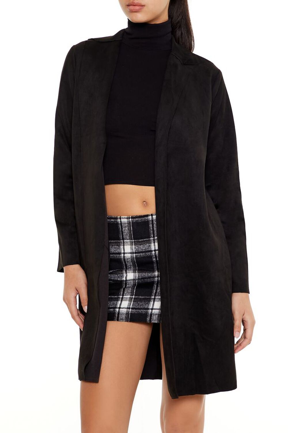 Faux Suede Open-Front Trench Coat FOREVER21