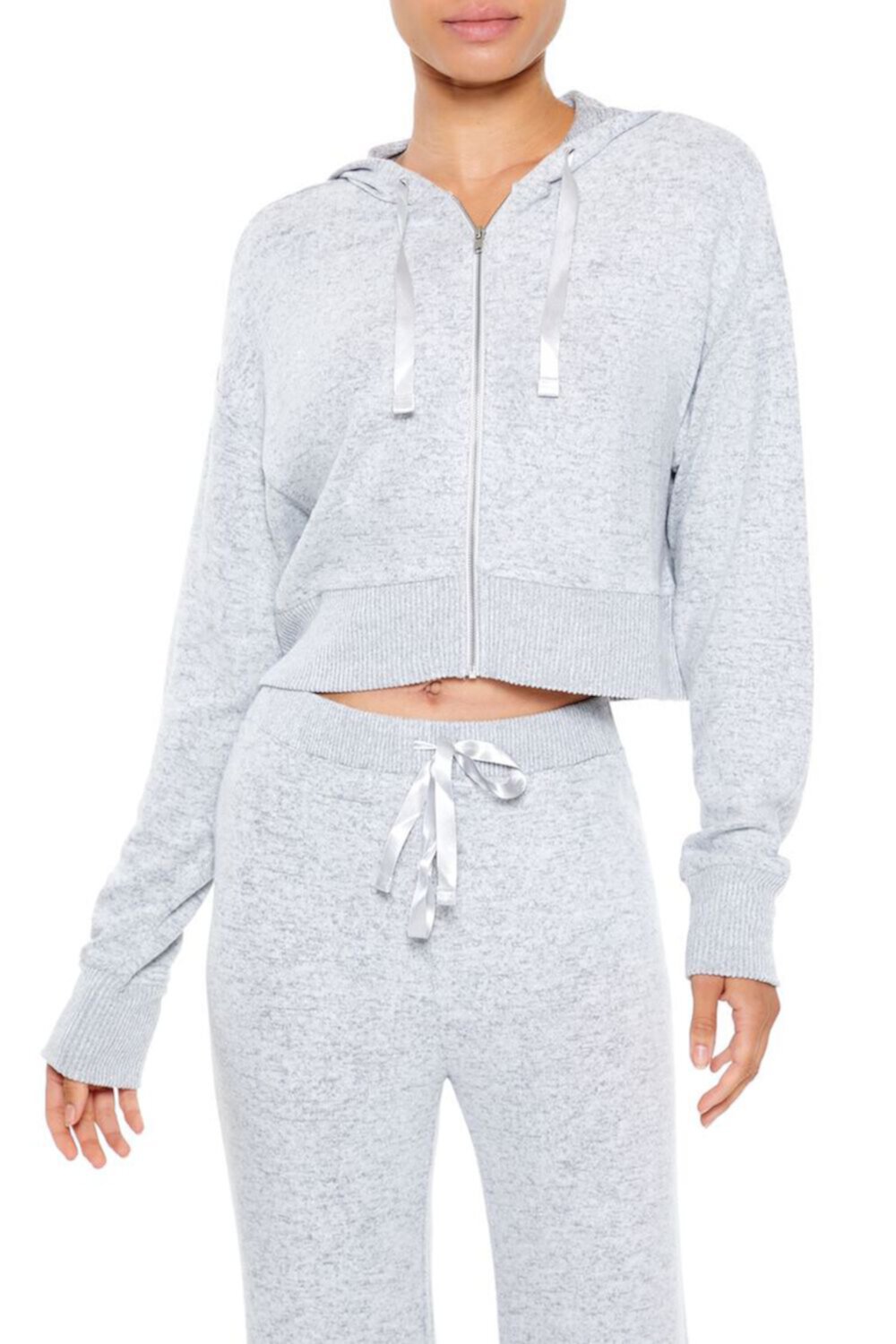 Cropped Pajama Zip-Up Hoodie FOREVER21