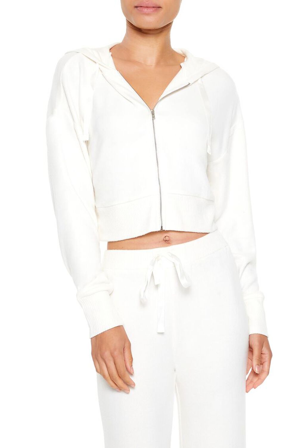 Cropped Pajama Zip-Up Hoodie FOREVER21