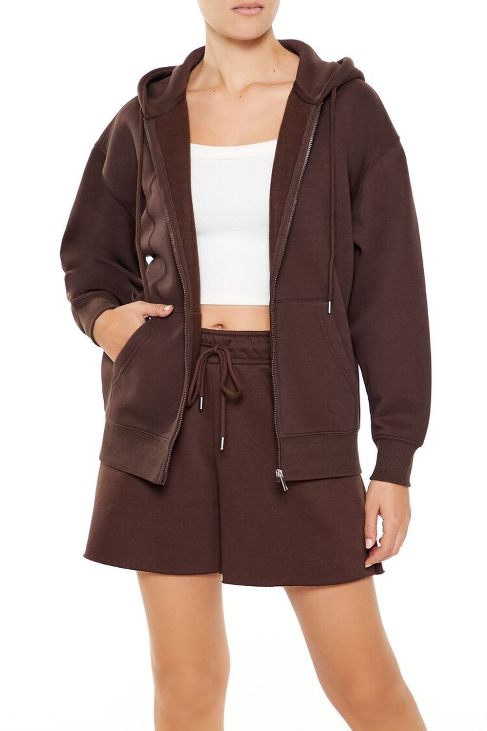 Fleece Zip-Up Hoodie FOREVER21