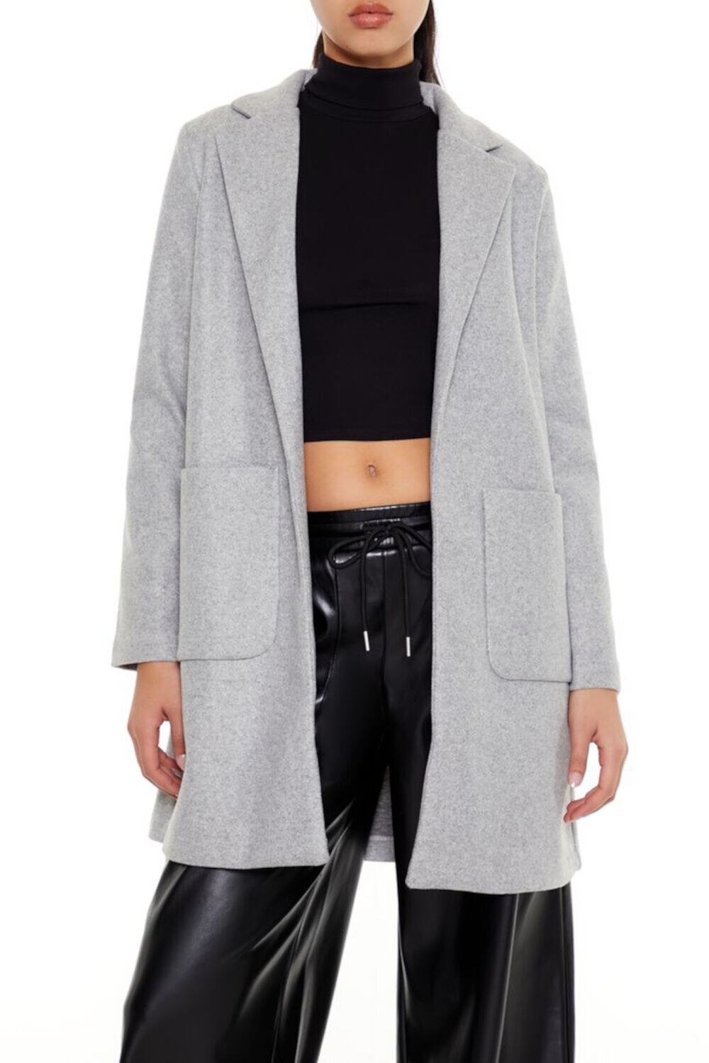 Notched Open-Front Trench Coat FOREVER21