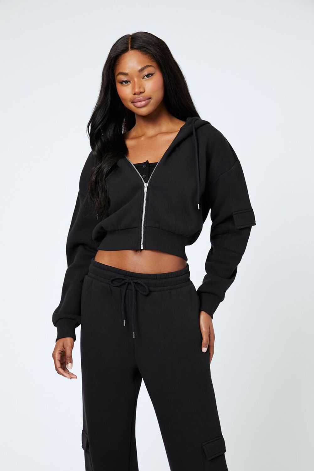 Cropped Cargo Zip-Up Hoodie FOREVER21