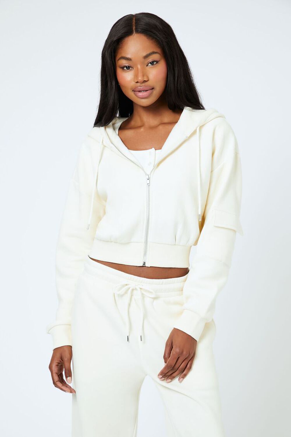 Cropped Cargo Zip-Up Hoodie FOREVER21