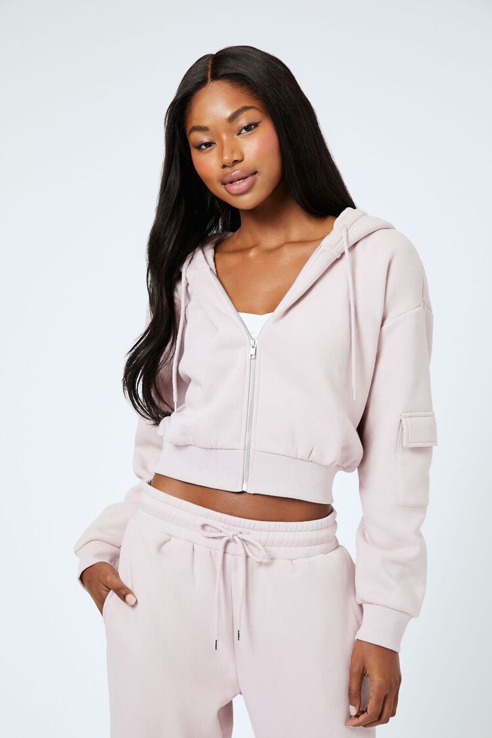 Cropped Cargo Zip-Up Hoodie FOREVER21