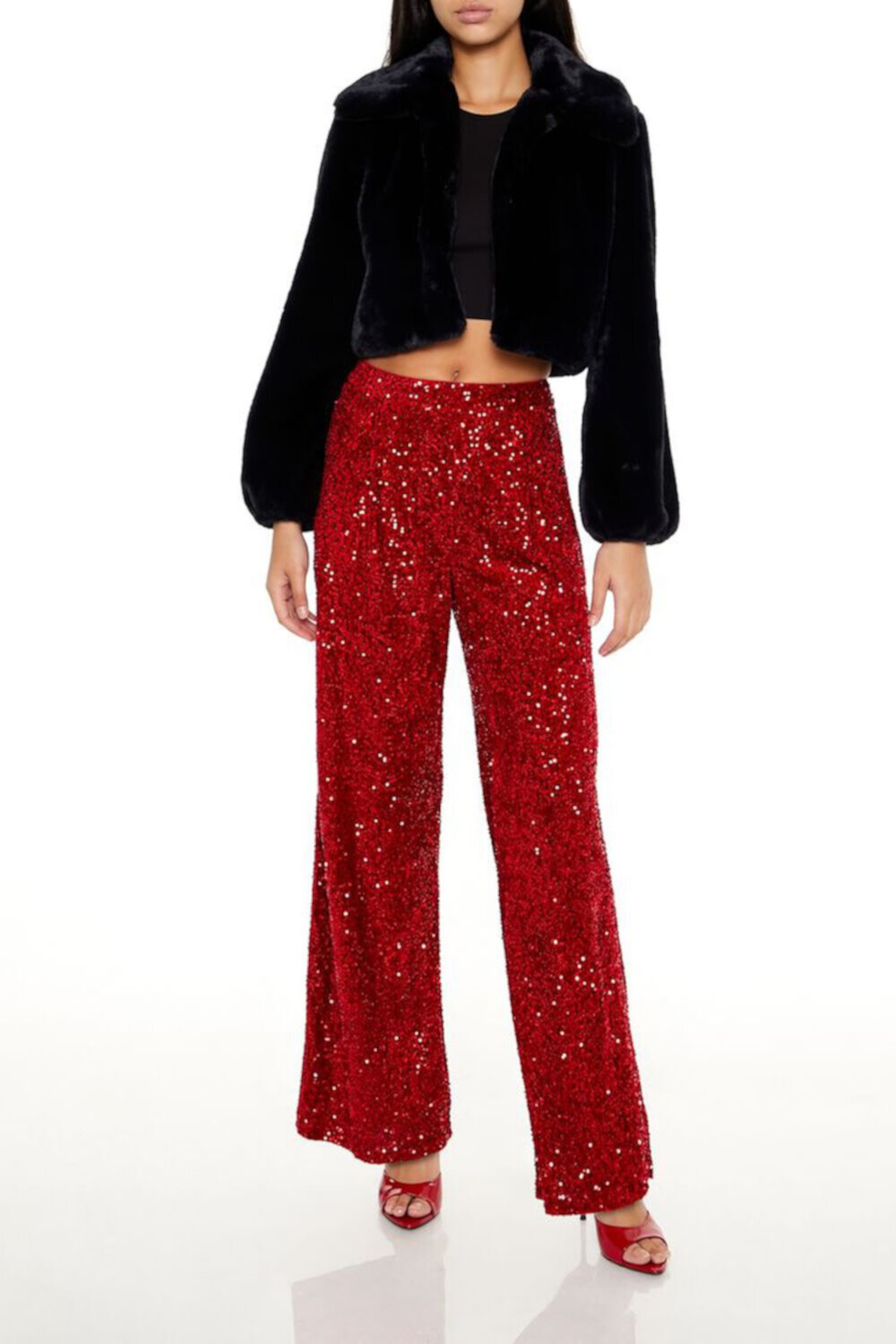 Sequin Velvet High-Rise Pants FOREVER21