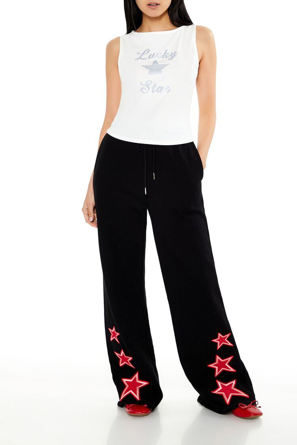 Star Patch Mid-Rise Sweatpants FOREVER21