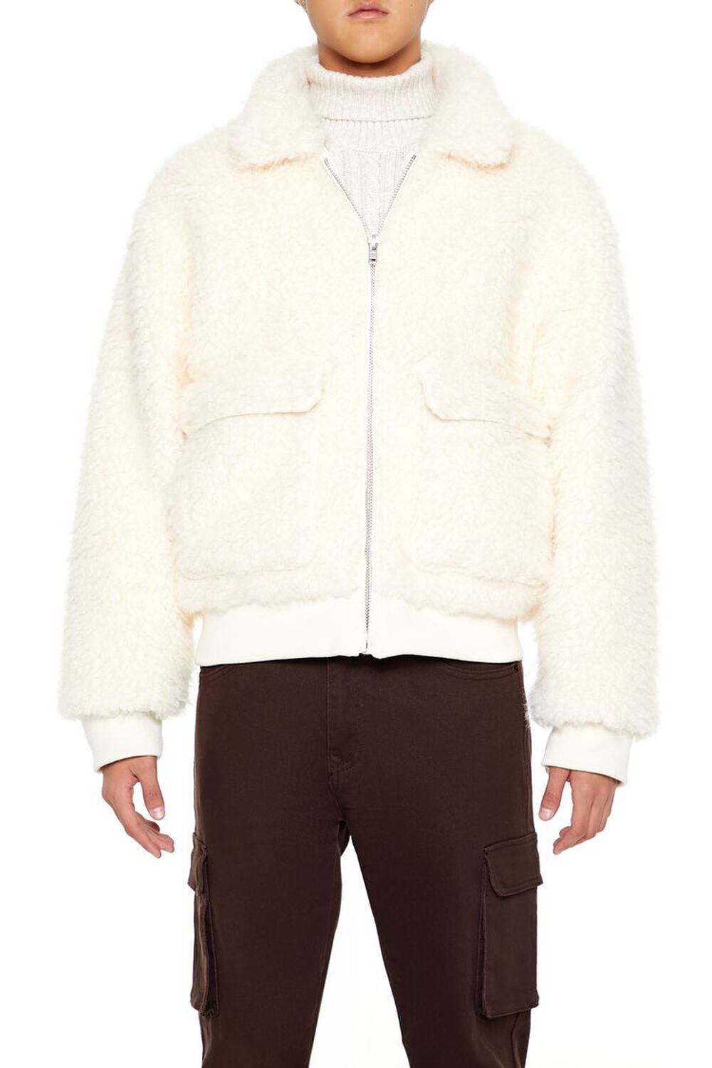 Мужская Повседневная Куртка FOREVER21 Faux Shearling Zip-Up FOREVER21