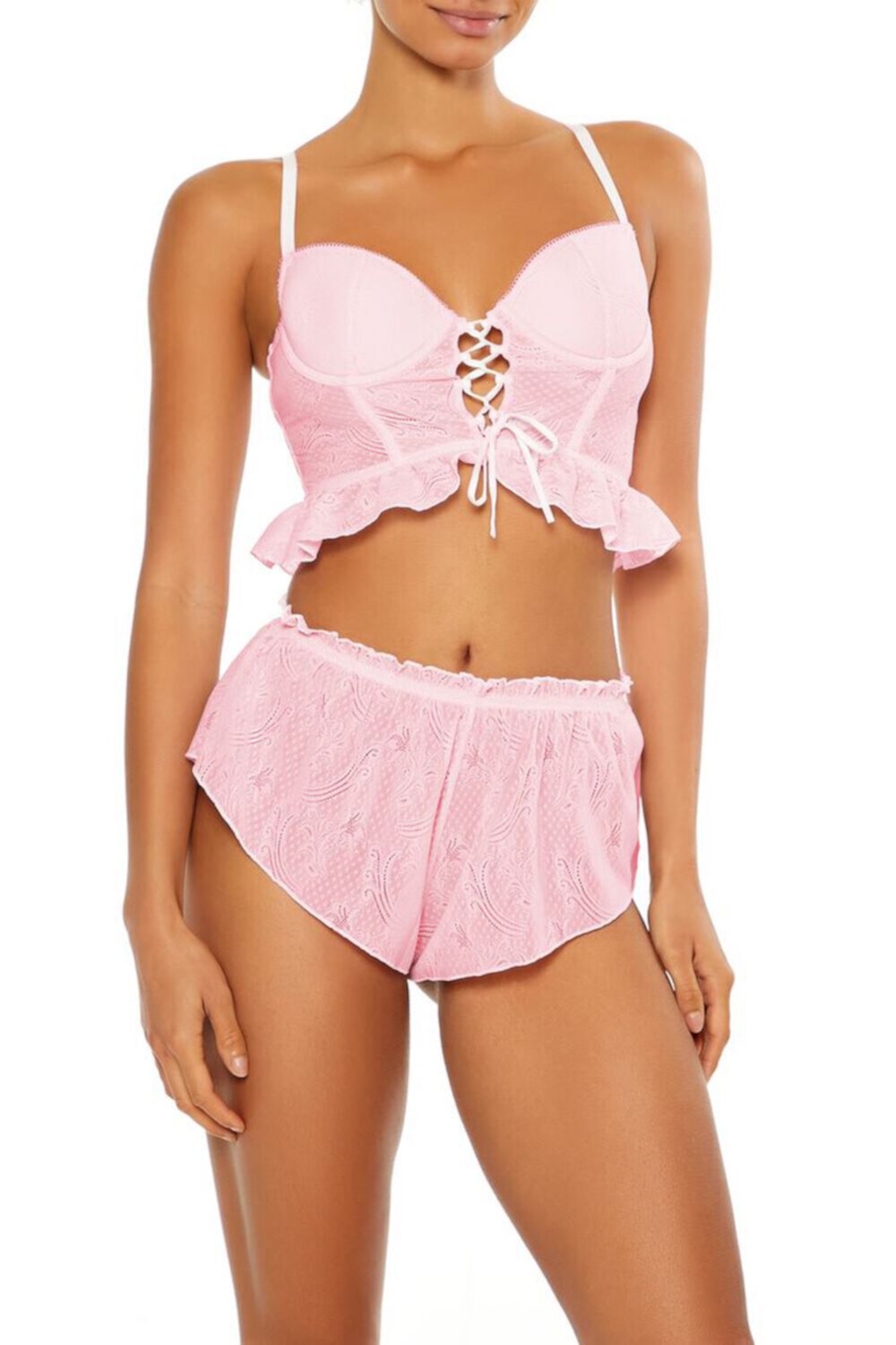 Ruffle Lace-Up Lingerie Corset Cami FOREVER21