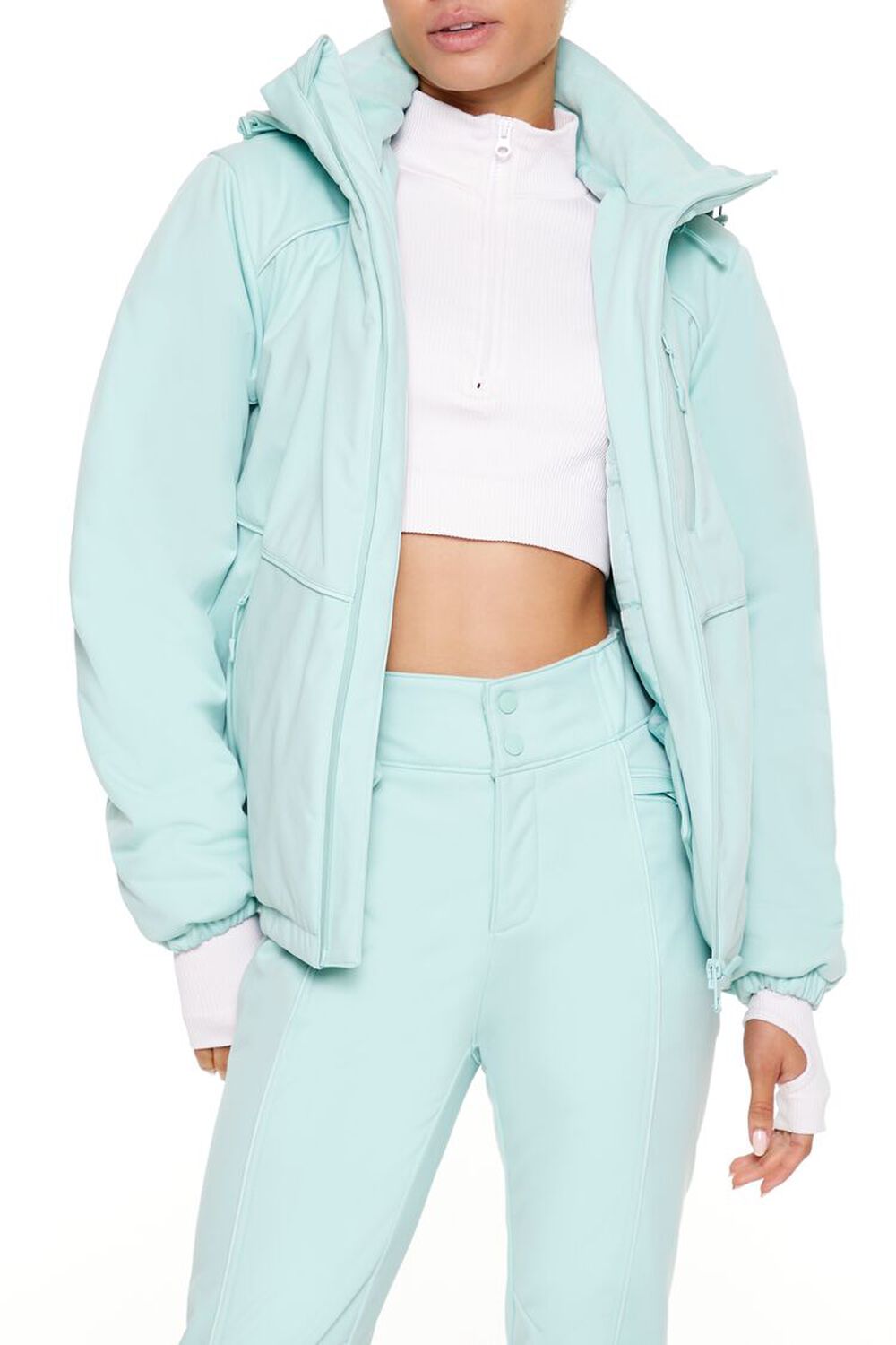 Женская Повседневная Куртка FOREVER21 Active Hooded Waterproof Ski Jacket FOREVER21