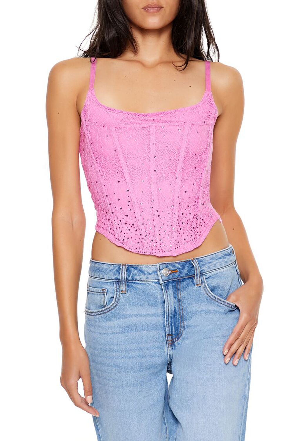 Lace Rhinestone Corset Cami FOREVER21