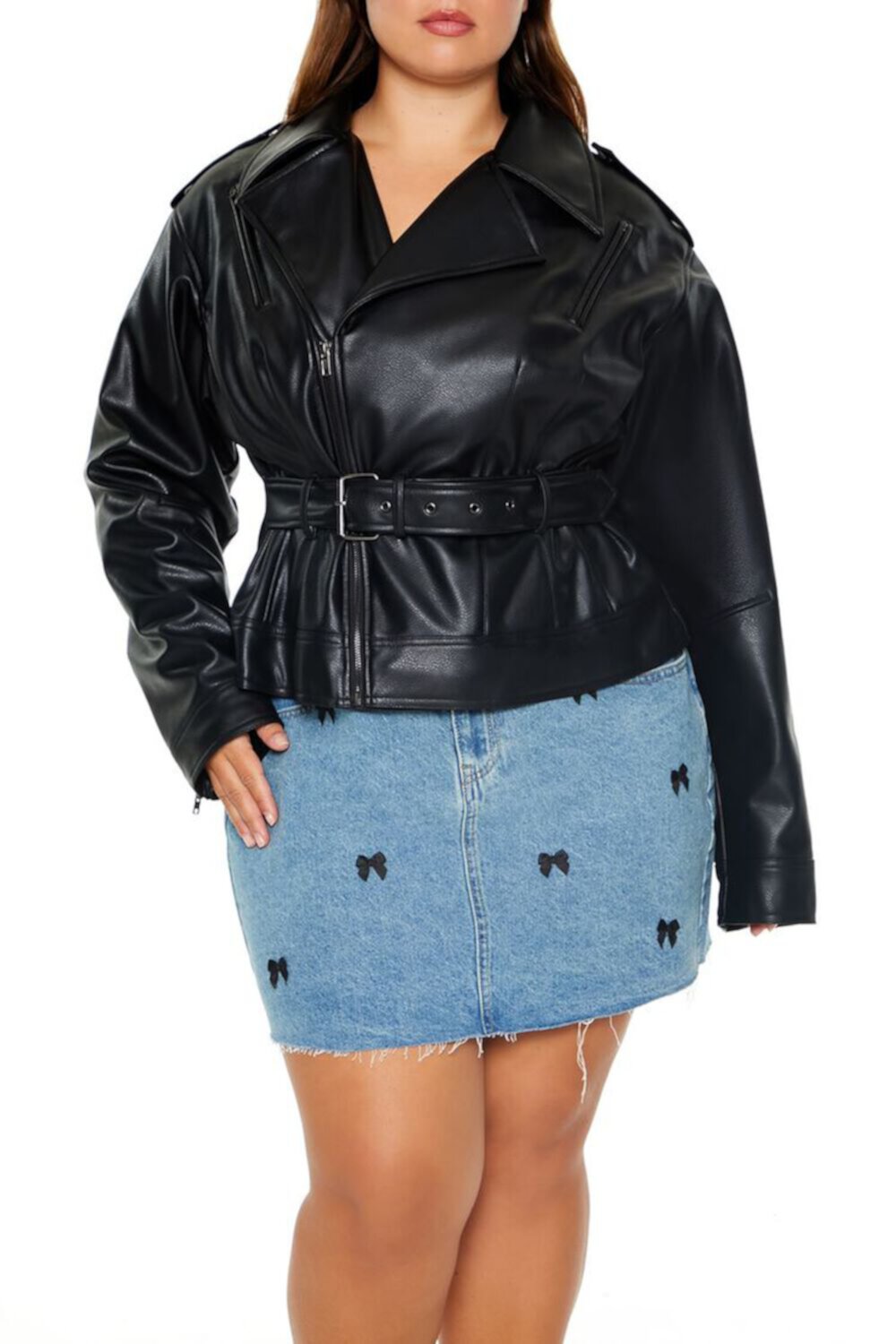 Женские Кожаные куртки и косухи FOREVER21 Plus Size Faux Leather Moto Jacket FOREVER21