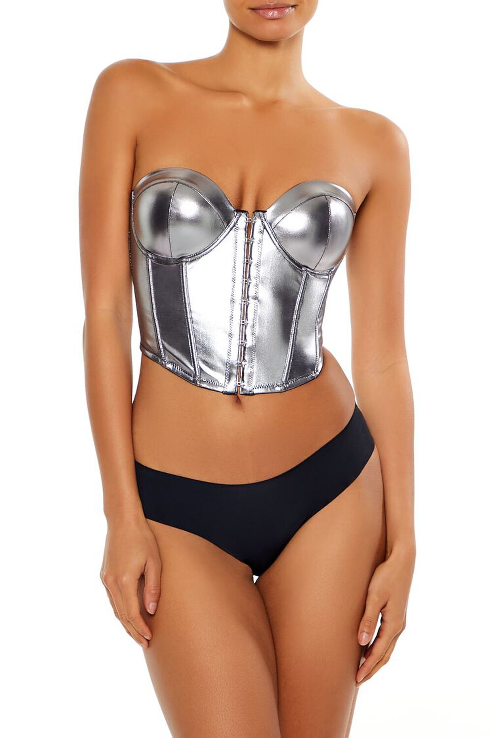 Metallic Lingerie Corset Tube Top FOREVER21