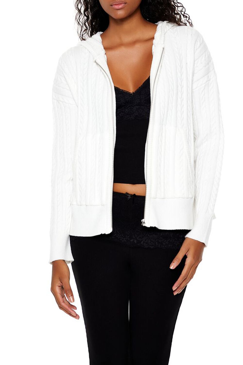 Cable Knit Zip-Up Hoodie FOREVER21