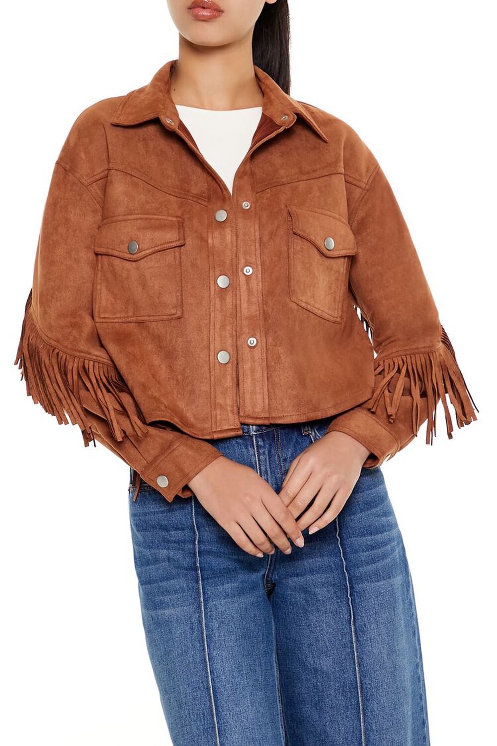 Женская Повседневная куртка FOREVER21 Faux Suede Fringe Shacket FOREVER21