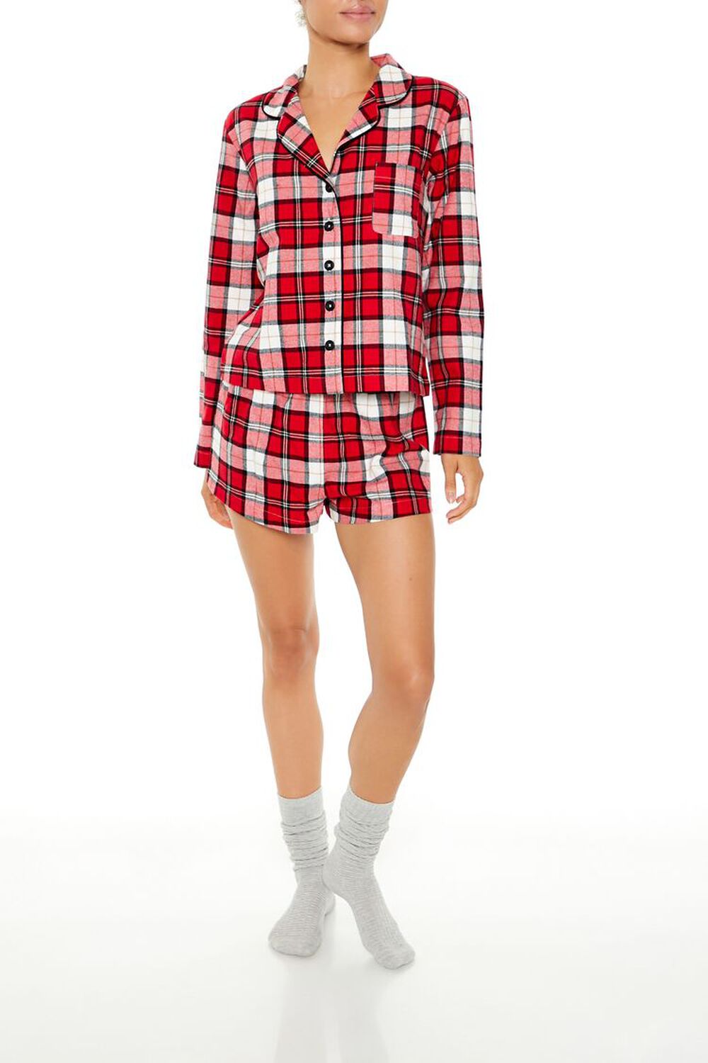 Plaid Shirt & Shorts Pajama Set FOREVER21